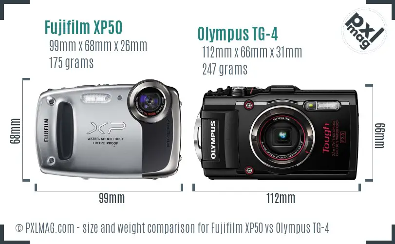 Fujifilm XP50 vs Olympus TG-4 size comparison