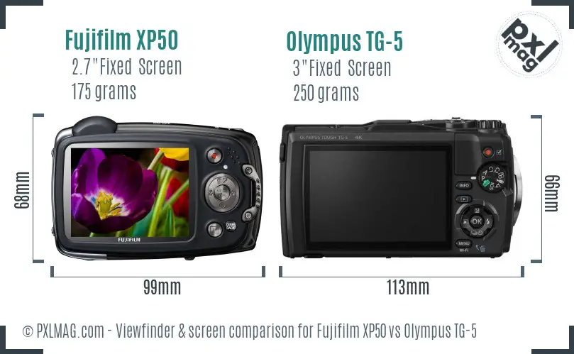 Fujifilm XP50 vs Olympus TG-5 Screen and Viewfinder comparison