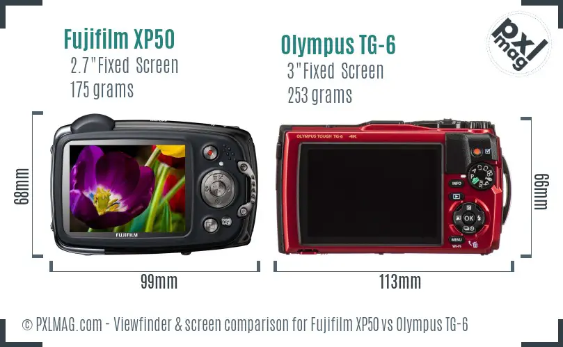 Fujifilm XP50 vs Olympus TG-6 Screen and Viewfinder comparison