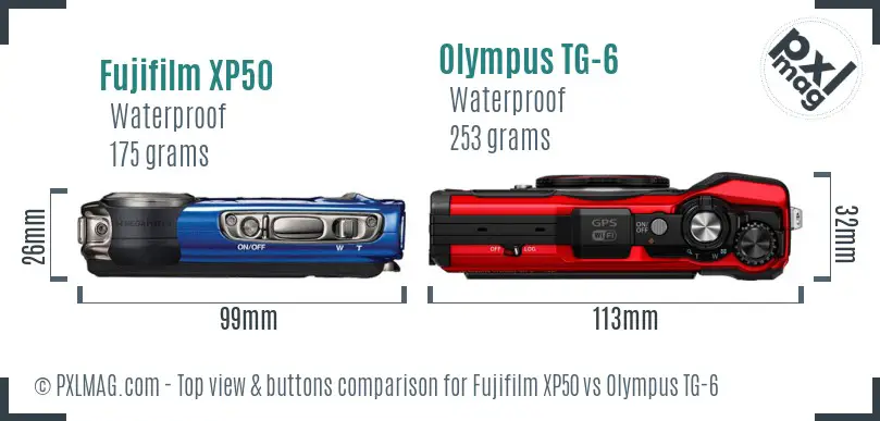 Fujifilm XP50 vs Olympus TG-6 top view buttons comparison