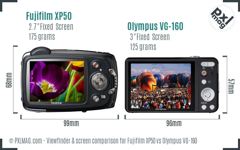 Fujifilm XP50 vs Olympus VG-160 Screen and Viewfinder comparison
