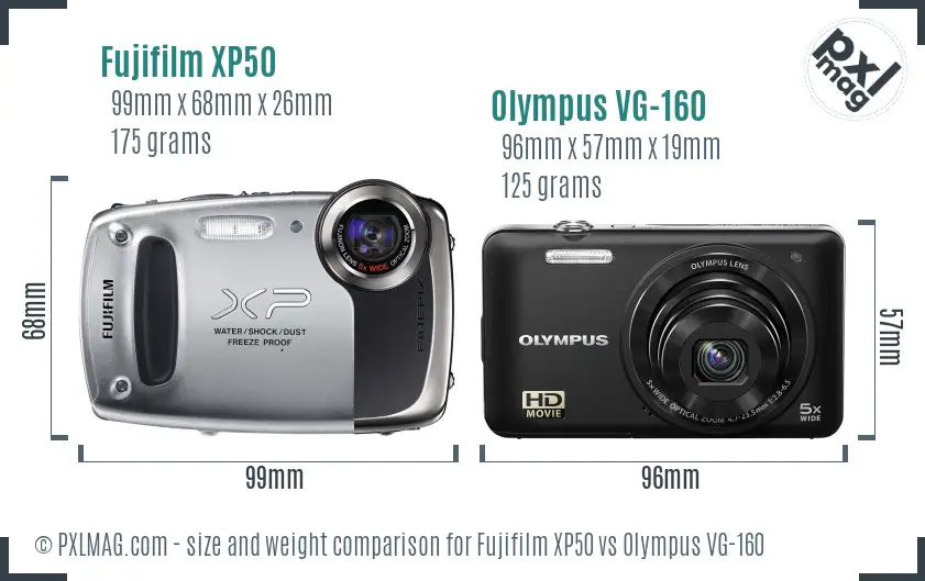 Fujifilm XP50 vs Olympus VG-160 size comparison