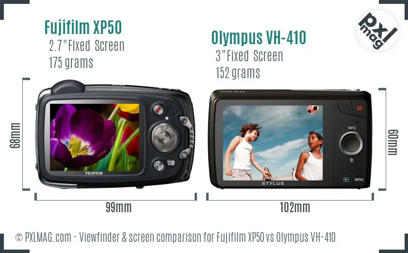 Fujifilm XP50 vs Olympus VH-410 Screen and Viewfinder comparison