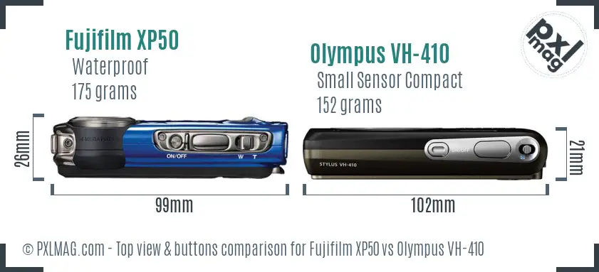 Fujifilm XP50 vs Olympus VH-410 top view buttons comparison