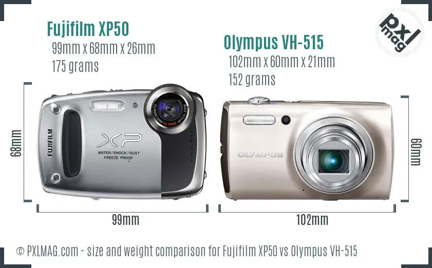 Fujifilm XP50 vs Olympus VH-515 size comparison