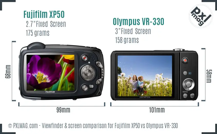 Fujifilm XP50 vs Olympus VR-330 Screen and Viewfinder comparison
