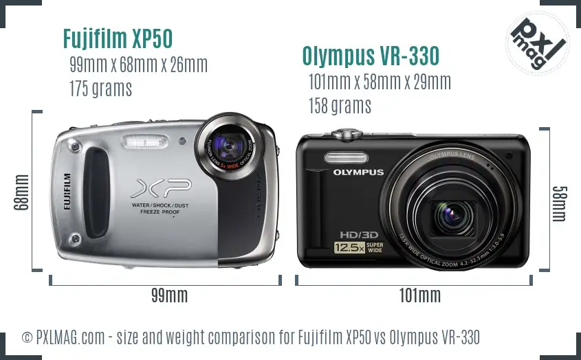 Fujifilm XP50 vs Olympus VR-330 size comparison Fujifilm XP50 vs Olympus VR-330 size comparison