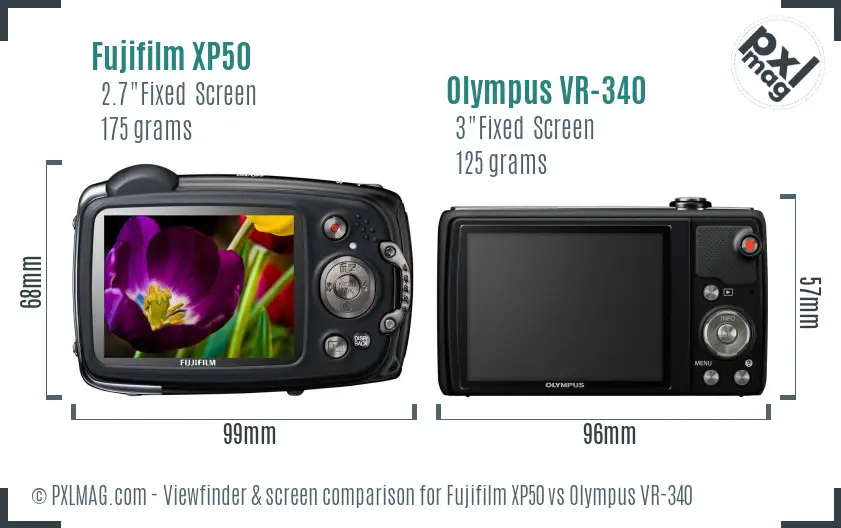 Fujifilm XP50 vs Olympus VR-340 Screen and Viewfinder comparison