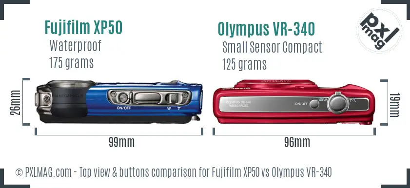 Fujifilm XP50 vs Olympus VR-340 top view buttons comparison