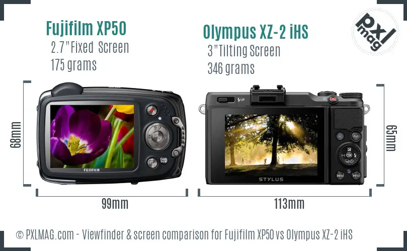 Fujifilm XP50 vs Olympus XZ-2 iHS Screen and Viewfinder comparison Fujifilm XP50 vs Olympus XZ-2 iHS Screen and Viewfinder comparison