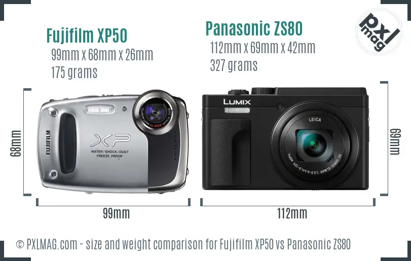Fujifilm XP50 vs Panasonic ZS80 size comparison