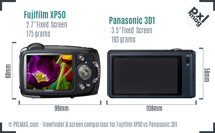 Fujifilm XP50 vs Panasonic 3D1 Screen and Viewfinder comparison