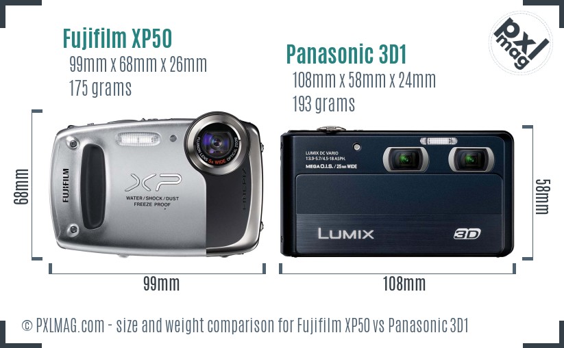 Fujifilm XP50 vs Panasonic 3D1 size comparison Fujifilm XP50 vs Panasonic 3D1 size comparison