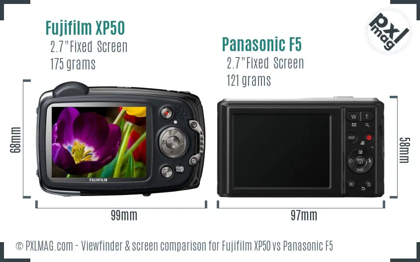 Fujifilm XP50 vs Panasonic F5 Screen and Viewfinder comparison Fujifilm XP50 vs Panasonic F5 Screen and Viewfinder comparison