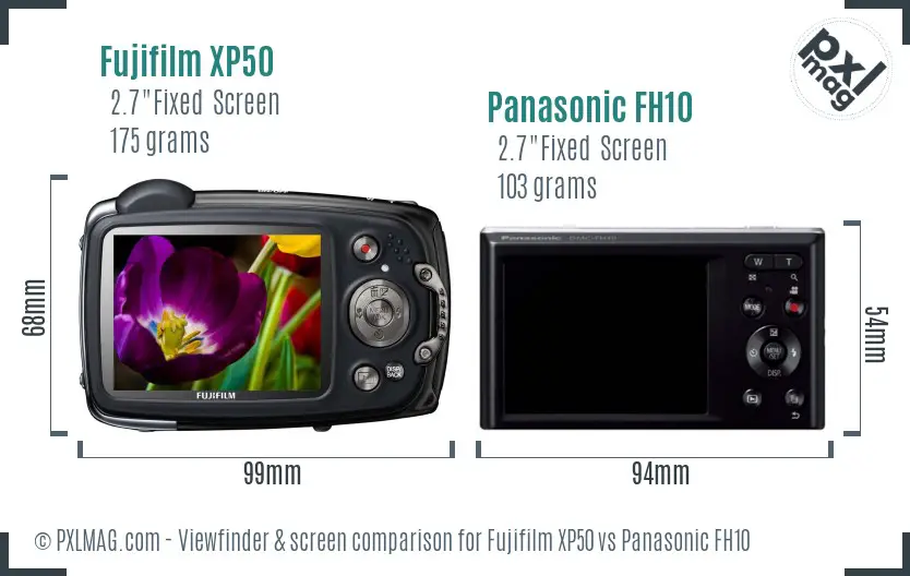 Fujifilm XP50 vs Panasonic FH10 Screen and Viewfinder comparison