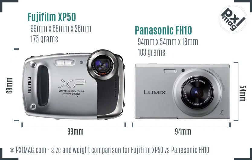 Fujifilm XP50 vs Panasonic FH10 size comparison