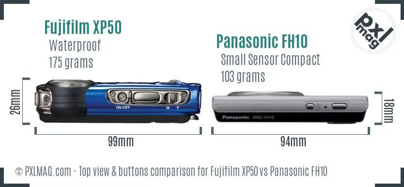 Fujifilm XP50 vs Panasonic FH10 top view buttons comparison