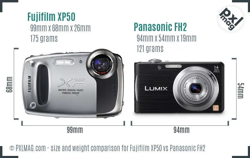 Fujifilm XP50 vs Panasonic FH2 size comparison Fujifilm XP50 vs Panasonic FH2 size comparison