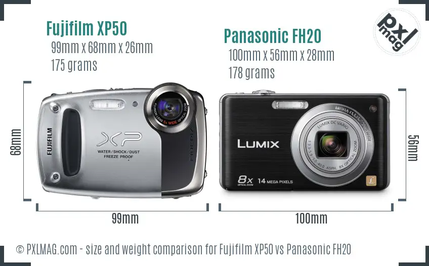 Fujifilm XP50 vs Panasonic FH20 size comparison