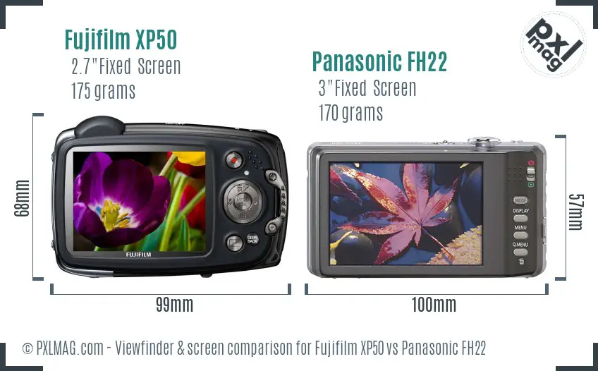 Fujifilm XP50 vs Panasonic FH22 Screen and Viewfinder comparison