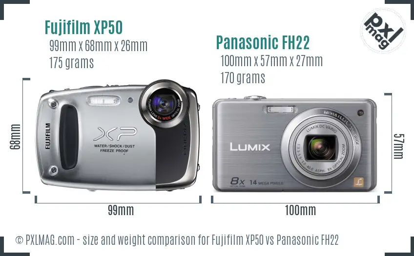 Fujifilm XP50 vs Panasonic FH22 size comparison