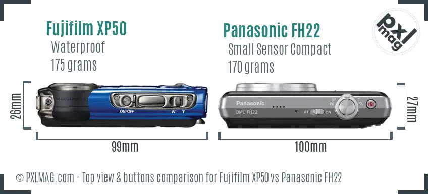 Fujifilm XP50 vs Panasonic FH22 top view buttons comparison