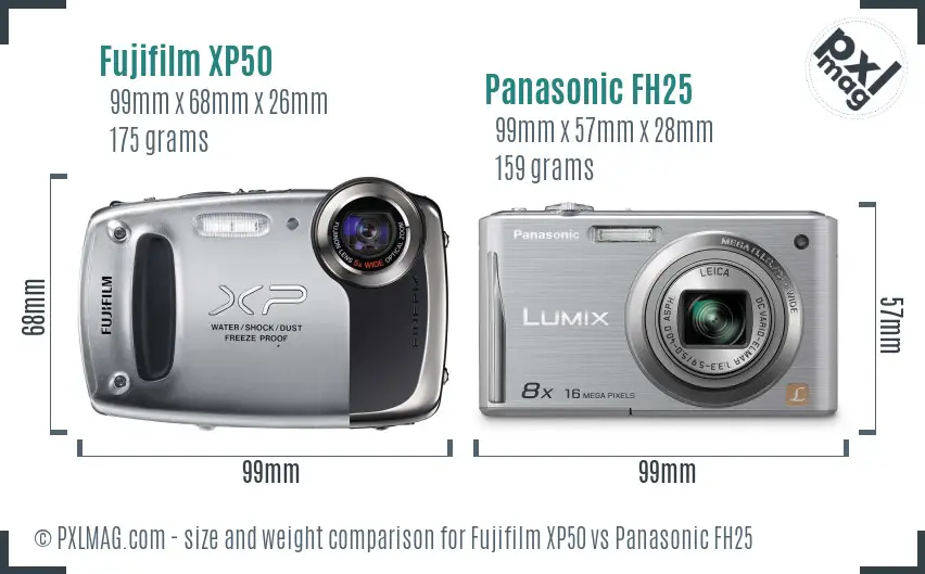 Fujifilm XP50 vs Panasonic FH25 size comparison Fujifilm XP50 vs Panasonic FH25 size comparison