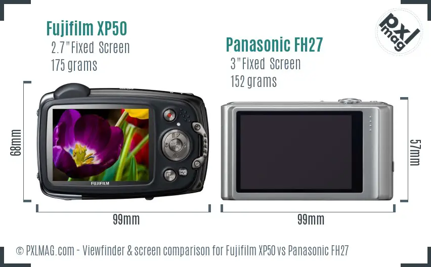 Fujifilm XP50 vs Panasonic FH27 Screen and Viewfinder comparison