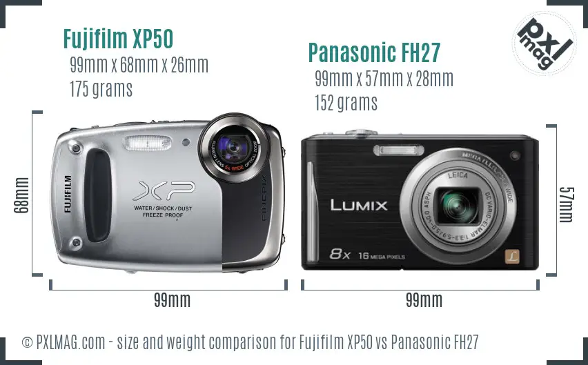Fujifilm XP50 vs Panasonic FH27 size comparison