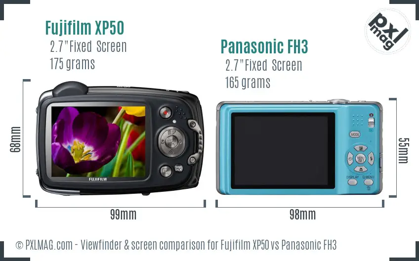 Fujifilm XP50 vs Panasonic FH3 Screen and Viewfinder comparison