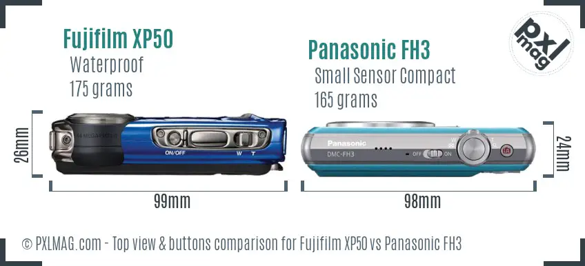 Fujifilm XP50 vs Panasonic FH3 top view buttons comparison