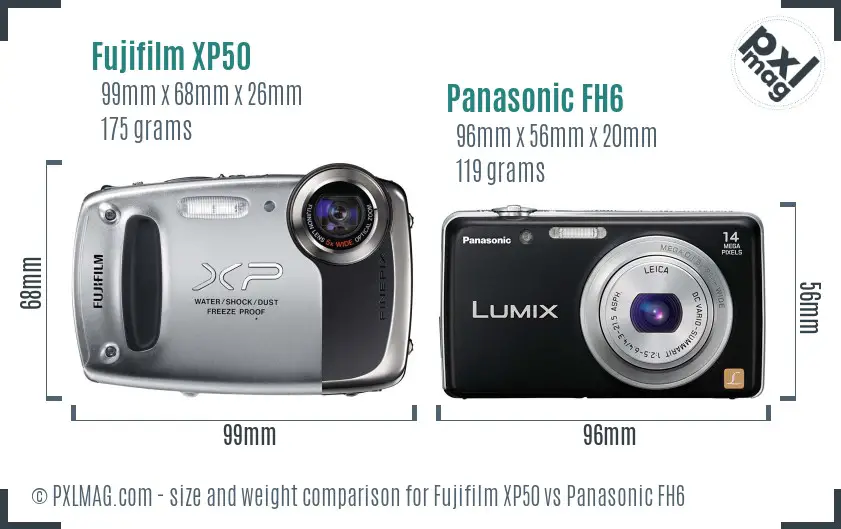 Fujifilm XP50 vs Panasonic FH6 size comparison