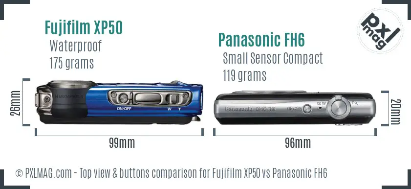 Fujifilm XP50 vs Panasonic FH6 top view buttons comparison