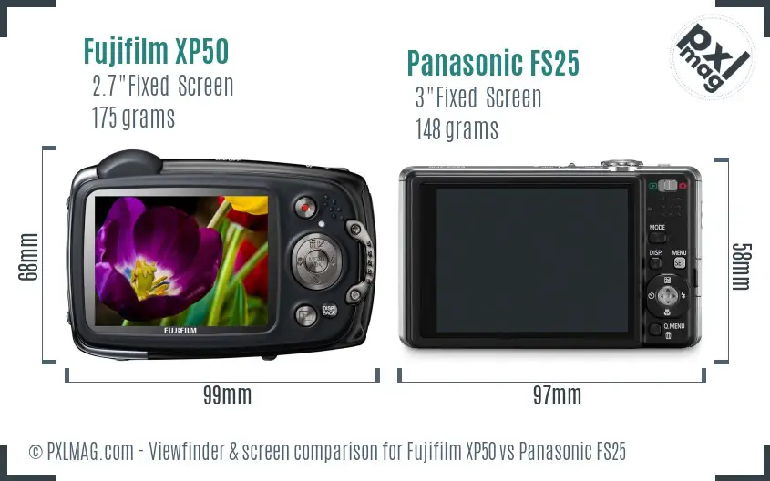 Fujifilm XP50 vs Panasonic FS25 Screen and Viewfinder comparison