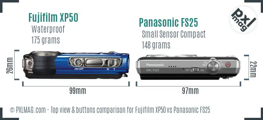 Fujifilm XP50 vs Panasonic FS25 top view buttons comparison