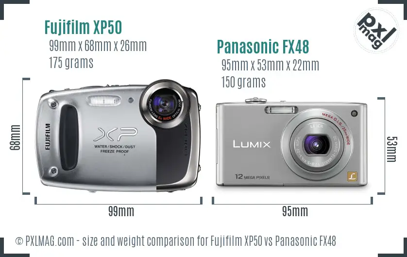 Fujifilm XP50 vs Panasonic FX48 size comparison