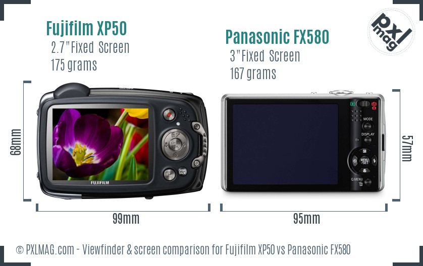 Fujifilm XP50 vs Panasonic FX580 Screen and Viewfinder comparison