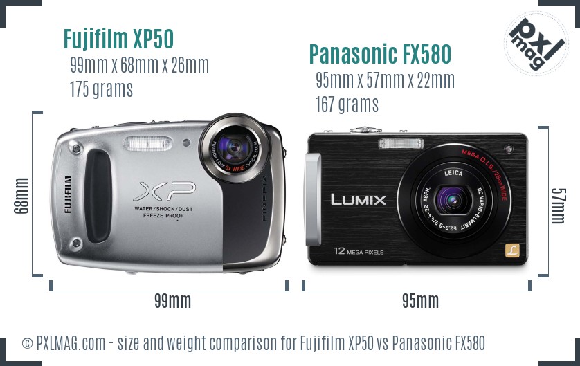 Fujifilm XP50 vs Panasonic FX580 size comparison Fujifilm XP50 vs Panasonic FX580 size comparison