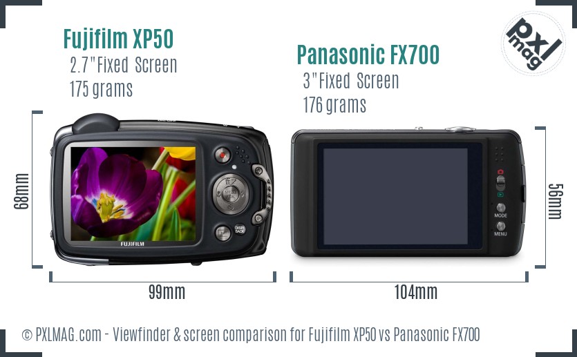 Fujifilm XP50 vs Panasonic FX700 Screen and Viewfinder comparison