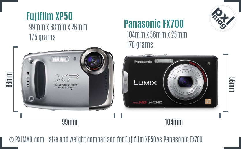 Fujifilm XP50 vs Panasonic FX700 size comparison