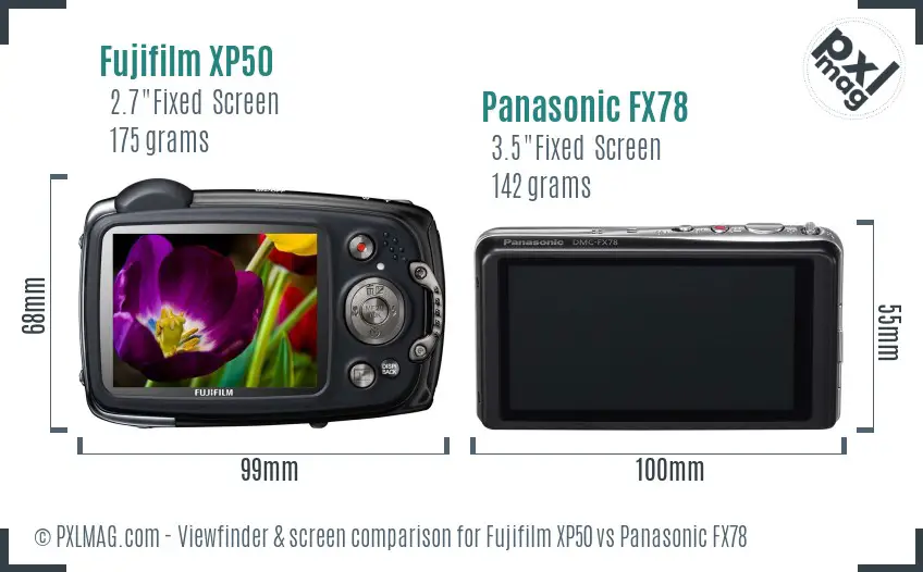 Fujifilm XP50 vs Panasonic FX78 Screen and Viewfinder comparison