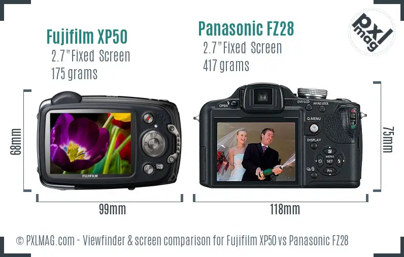 Fujifilm XP50 vs Panasonic FZ28 Screen and Viewfinder comparison