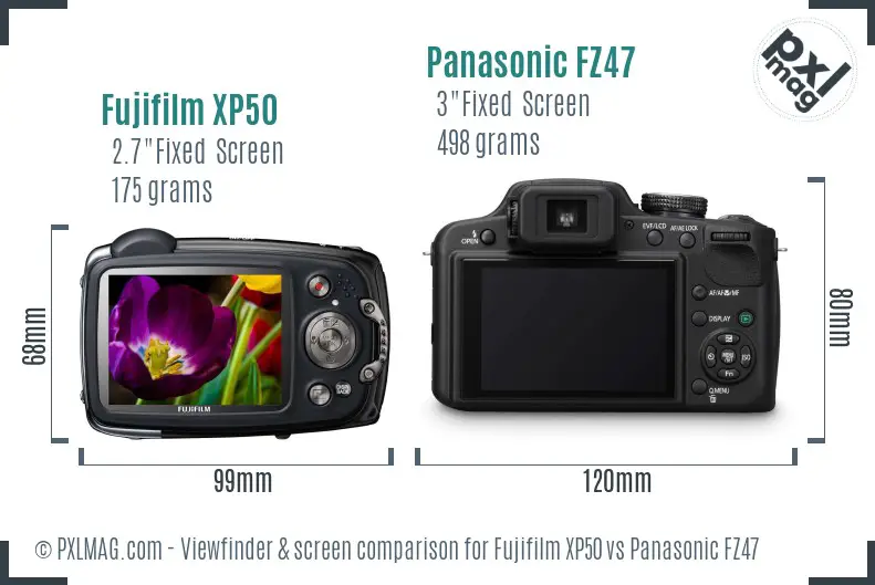 Fujifilm XP50 vs Panasonic FZ47 Screen and Viewfinder comparison