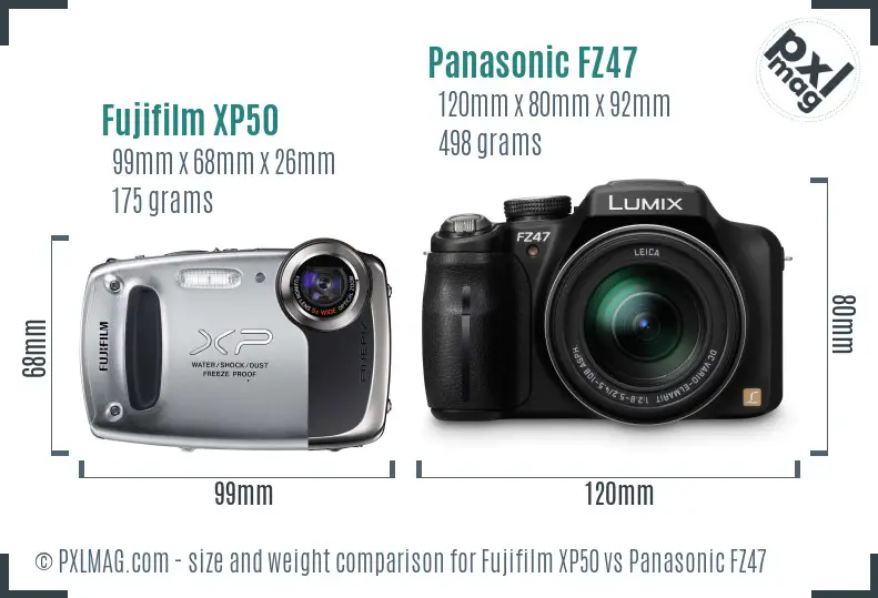 Fujifilm XP50 vs Panasonic FZ47 size comparison