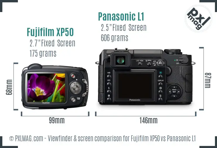 Fujifilm XP50 vs Panasonic L1 Screen and Viewfinder comparison