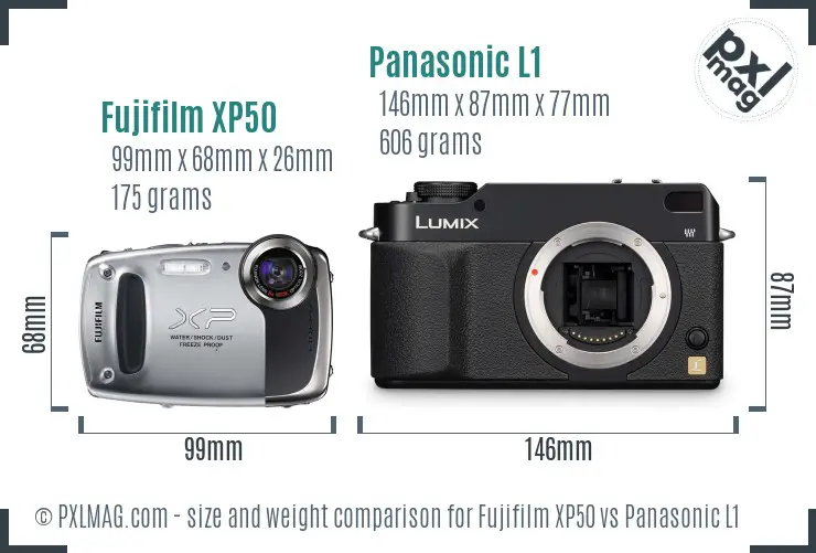 Fujifilm XP50 vs Panasonic L1 size comparison