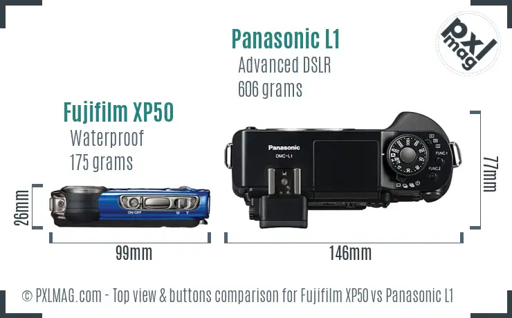 Fujifilm XP50 vs Panasonic L1 top view buttons comparison