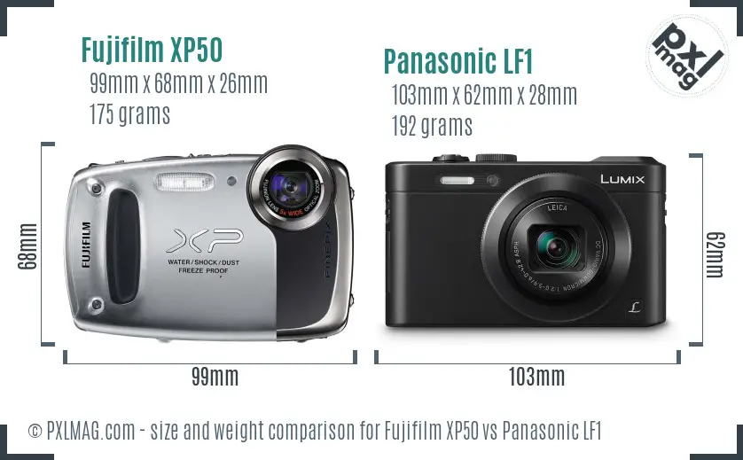 Fujifilm XP50 vs Panasonic LF1 size comparison