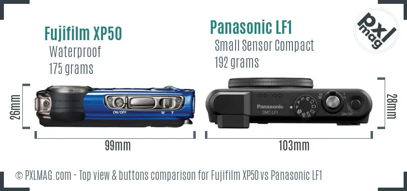 Fujifilm XP50 vs Panasonic LF1 top view buttons comparison