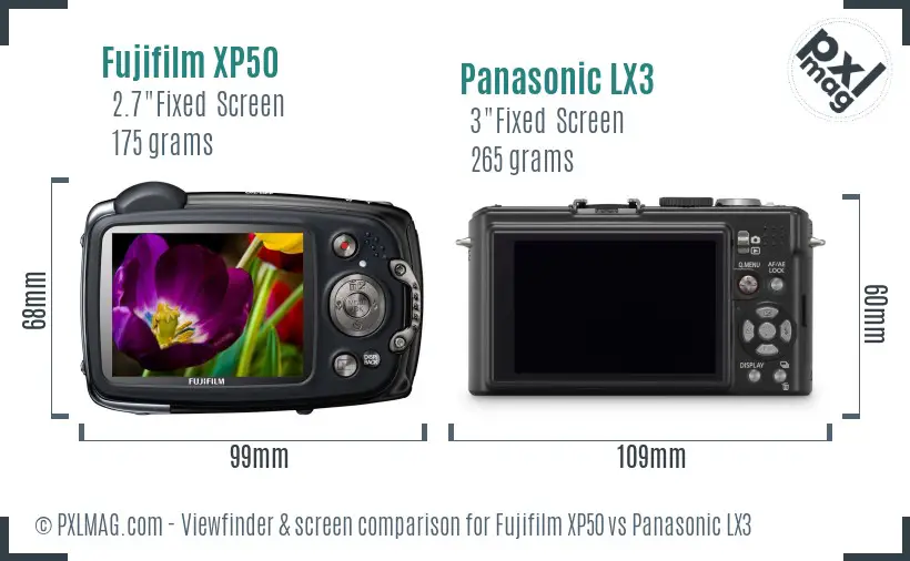 Fujifilm XP50 vs Panasonic LX3 Screen and Viewfinder comparison